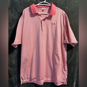 Men’s Peter Millar Pink and White Striped Polo Golf Shirt Size XL
